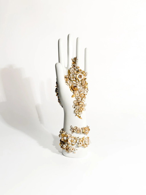 Geblümte Hand Weiß und Gold Kunst von Gio Ponti für Richard Ginori 1980er
