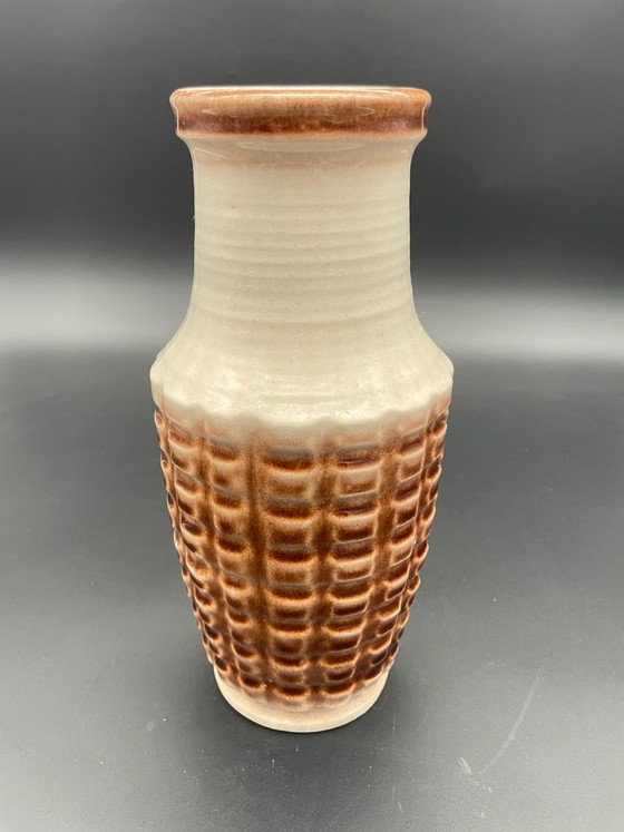 Jasba Ceramic Vase – Brown White – geometric relief – West Germany – 25 cm – Jasba Keramik (photo 10 of 10)