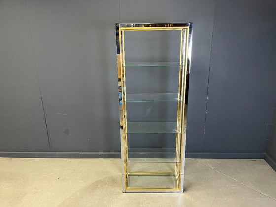 Image 1 of Messing en chromen plank van Renato Zevi, jaren 70.