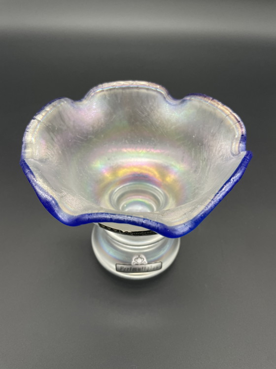 Eisch Perlmuttglas Fußschale Mit Kobaltblauem Rand – Glashütte Valentin Eisch, Schalen (photo 3 of 6)