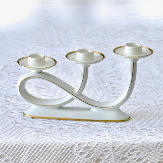 Image 1 of Beierse porseleinen kandelaar Gesigneerd Edelstein