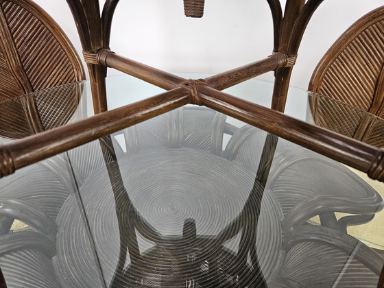 Image 1 of Set with Table and Four Chairs in Wicker and Bamboo by Vivai Del Sud, 1970