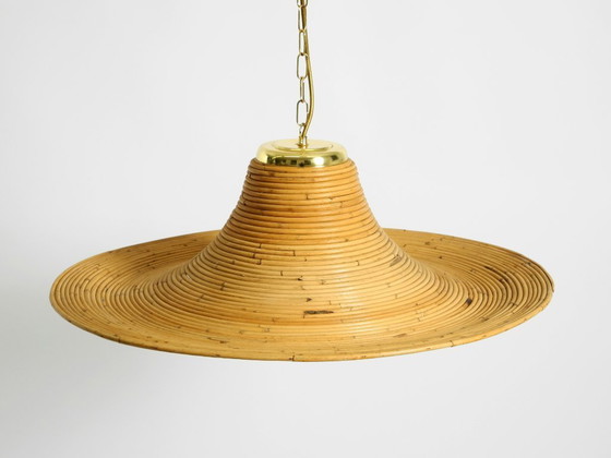Image 1 of Beautiful, large Italian 1970s bright bamboo wood ceiling pendant lamp Vivai del Sud