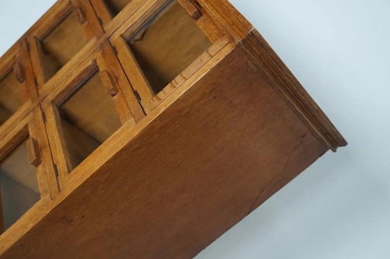Image 1 of Vintage Dutch oak haberdashery cabinet / display cabinet with hinged doors, 1930s