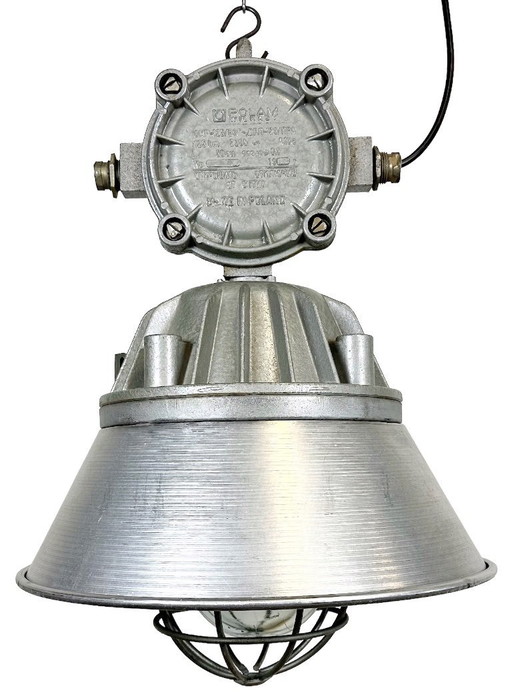 Large Industrial Cast Aluminium Cage Pendant Light from Polam Wilkasy, 1970s