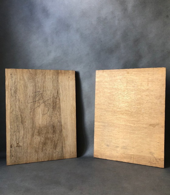 Image 1 of Set of 2 vintage wooden panels with print patterns 1960s / 1970s