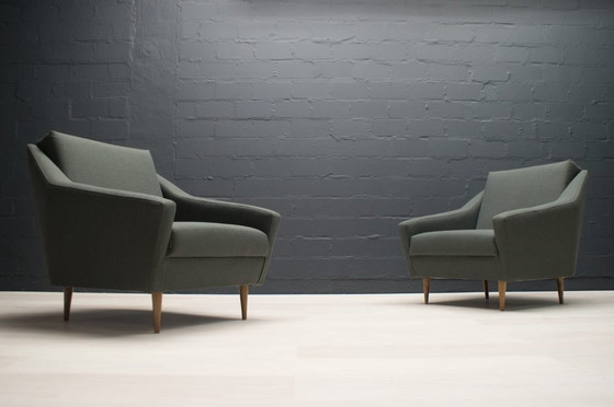 Image 1 of Set di poltrone in legno e tessuto di Eddie Harlis per Hans Kaufeld, anni '60