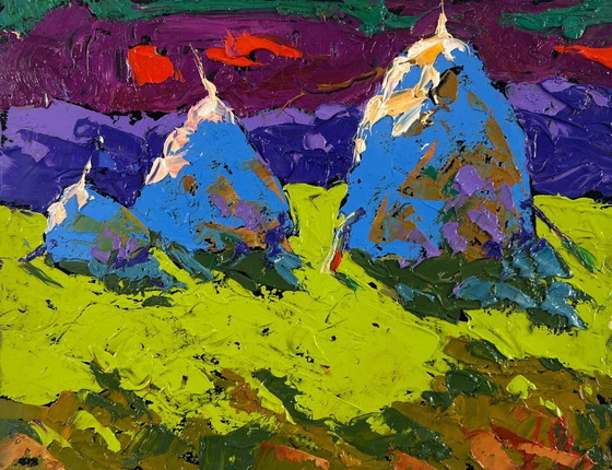Image 1 of Original Oil Painting Summer Field Landscape Window light through the cold