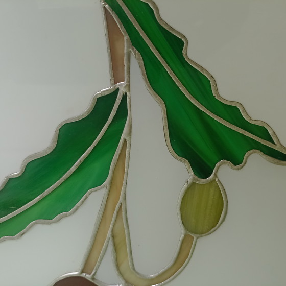 Image 1 of Pannello in vetro colorato francese unico (Pièce Unique) – Design papavero con illuminazione d'atmosfera