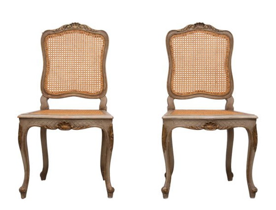 Pair of Gold and Green Painted Louis XV Style Cane Side Chairs – Dining chairs (photo 15 of 40)