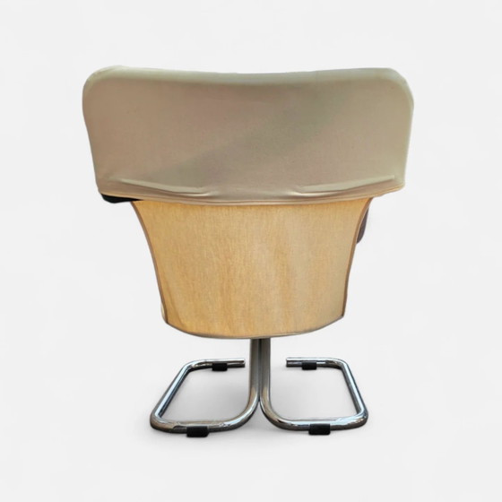 2 x Silla cantilever tubular cromada con asiento de lona color crema – Sillas auxiliares, Chrome, Canvas (photo 9 of 10)