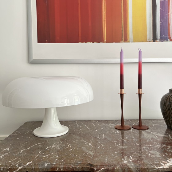 Image 1 of Pair of vintage Scandinavian teak and copper candlesticks, Sweden, 1960s