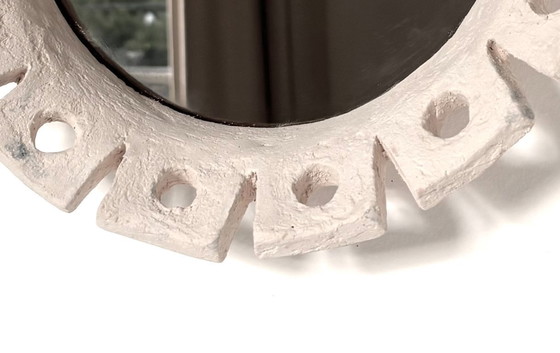 Image 1 of French contemporary ceramic mirror, "Fiore" by Renzo Maar