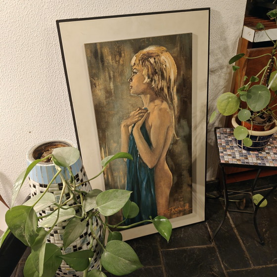 Image 1 of Pannello decorativo vintage anni '70 con ritratto di Raffaello | Arte murale di metà secolo