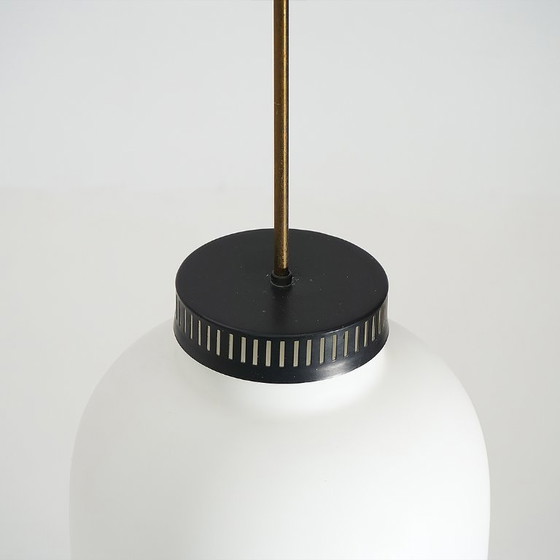 Image 1 of Chandelier in white opaline glass and brass, 1950s