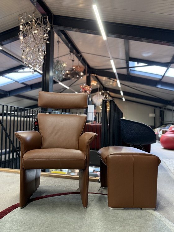 Image 1 of Jori Fauteuil Met Hocker Bruin Leer