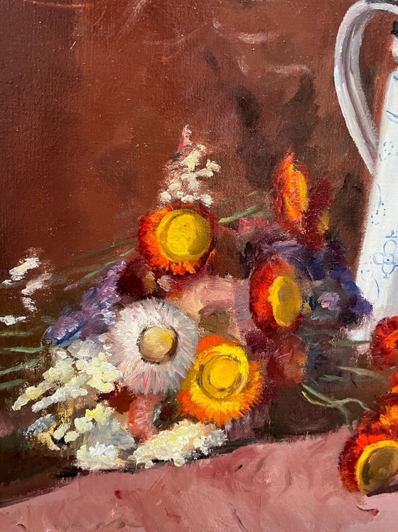 Painting, still life with flowers and fruits. – Paintings & Drawings, Canvas (photo 3 of 7)