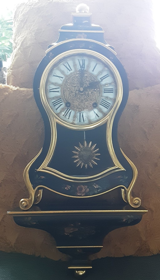 Wall Clock On Pedestal With Swiss Movement, Hand-Painted Case