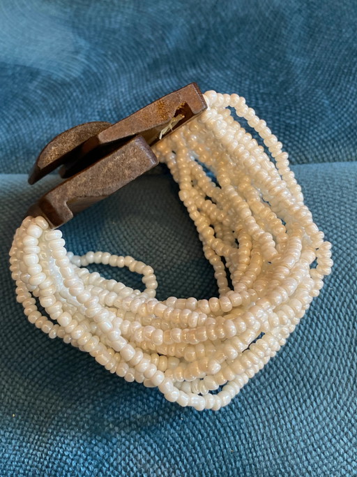 Vintage multi-strand cuff bracelet with mother-of-pearl and wood beads – decoratieve objecten, Bohemian (photo 2 of 4)