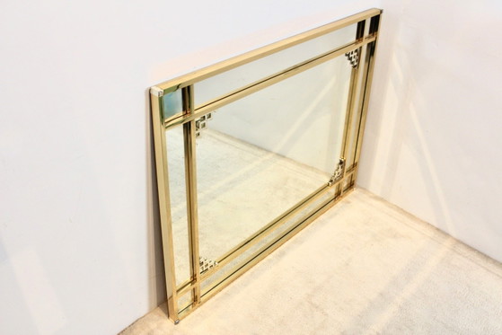 Grote Grafische Spiegel van Belgochrom, Chroom, Messing, Gold, Hollywood Regency (foto 8 van 12)