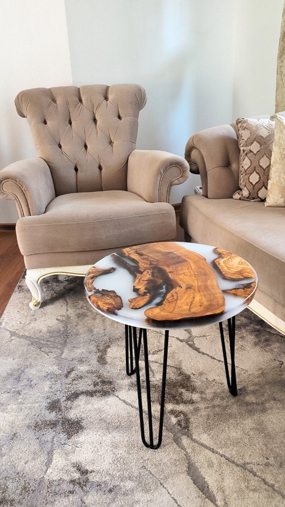 Image 1 of Handmade Olive Wood Epoxy Coffee Table with White Fog Resin