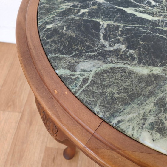 Image 1 of Vintage round wooden coffee table with onyx marble top