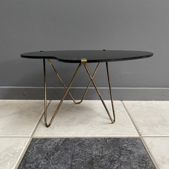 Black Glass Kidney Shape Small Side Table 1960s – Metal (photo 3 of 10)
