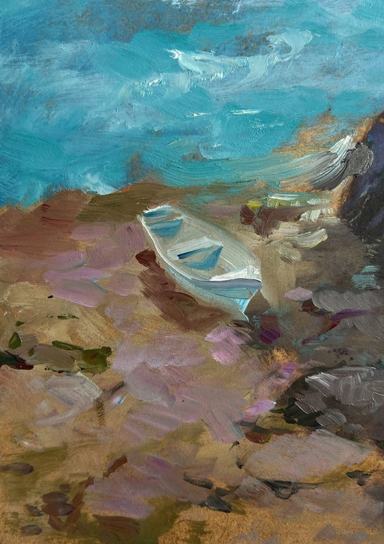 Image 1 of Original Oil Painting Coastal Rock Landscape Sea Symphony of Waves