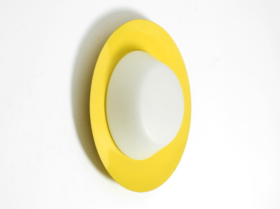 Image 1 of Large Mid-Century Wall or Ceiling Lamp Made of Glass with Metal Reflector in Yellow from Kaiser Leuchten