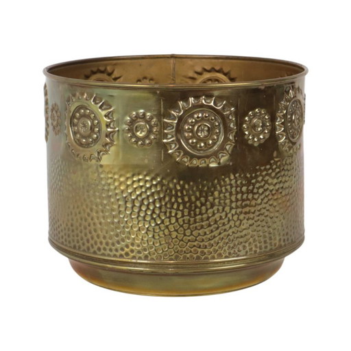 Grote Messing Plantenbak Jardinière Brandhout Repoussé – Brass