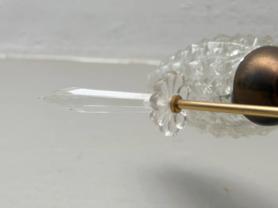 Image 1 of Plafondlamp met getextureerde glazen kappen en kristallen prisma's, jaren 60.