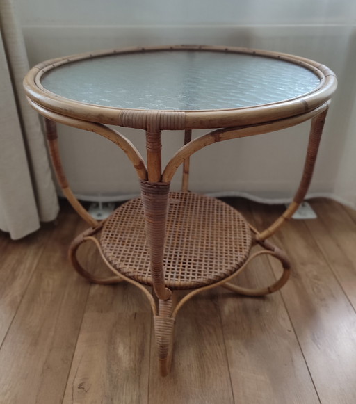 Rattan Table Table Rohe Noordwolde clouded glass