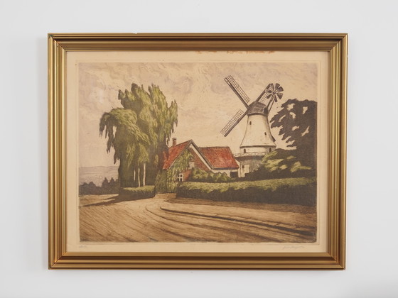 Image 1 of Peinture "Le moulin à vent", design scandinave, années 1970
