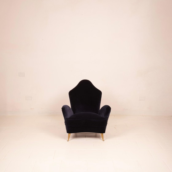 Cesare Lacca Mid Century Moderner italienischer Samt-Sessel für ISA Bergamo – Aluminium, Wood (photo 12 of 27)
