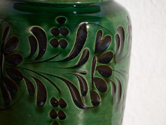 Vintage Glazed Ceramic Vase, Central Europe, circa 1950, Green (photo 3 of 7)