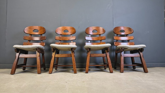 Image 1 of Vintage brutalist fishbone dining chairs, set of 4 - 1960s