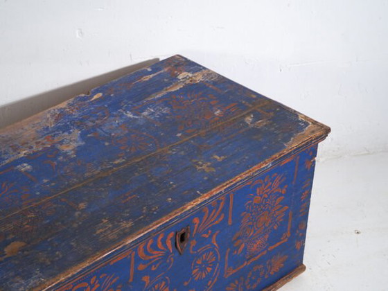 Antique Blue Painted Wooden Chest – Folk Art Blanket Chest – Central Europe c.1900 – Chest of drawers (photo 11 of 40)