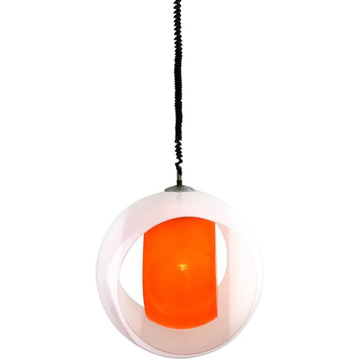 Lampe suspendue "Eclisse" en verre de Murano blanc et orange par Carlo Nason pour Mazzega, Italie 1960