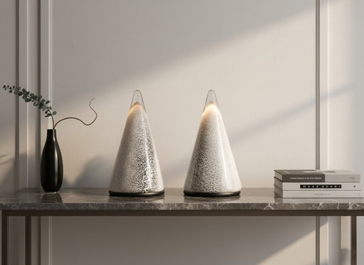 Pair of Italian Murano Glass Cone Table Lamps 1980s 