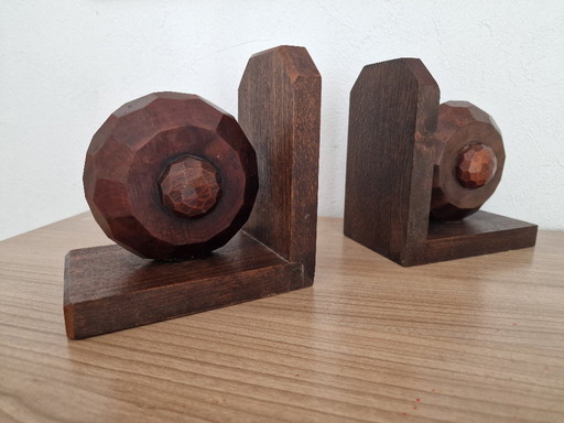 Paire de serre livre art deco en bois