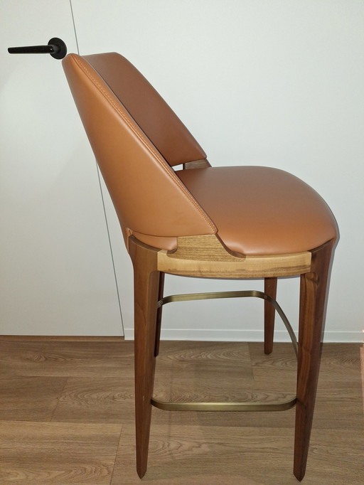 Pottocco bar stools new with back, upholstered in cognac-colored leather