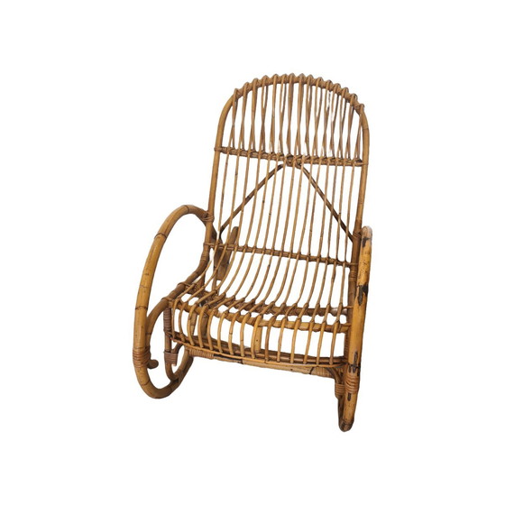 Image 1 of Sedia a dondolo vintage in rattan con cuscino, anni &#39;60