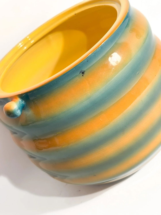 1950s Airbrushed Yellow and Green Cachepot Vase by Galvani Ceramics Pordenone – Mid Century Modern (photo 10 of 12)