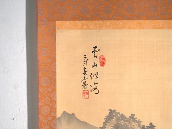 Antique Japanese kakejiku of a landscape in ink on paper – Japan, circa 1900 – Paintings & Drawings, Wood (photo 22 of 40)
