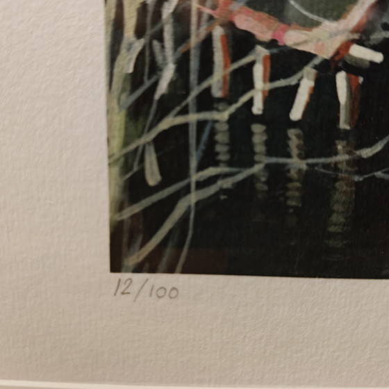 Image 1 of Gesigneerde en genummerde kunstprint – Luc Verbist (12/100) – Vlaams landschap met brug