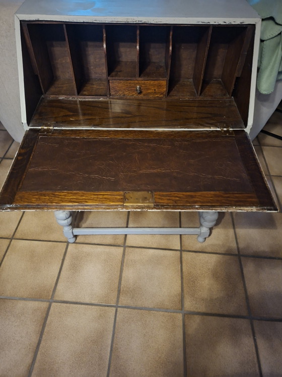 Antieke/Vintage Secretaire – Grijs Gepatineerd – Bureau, Wood, Metal (photo 2 of 4)