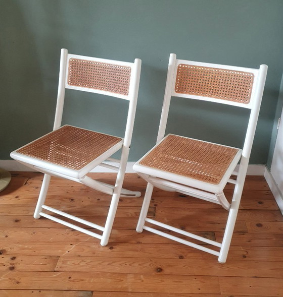 Image 1 of Set of 2 White Design folding chairs with cane / webbing upholstery