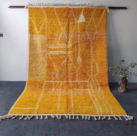 Image 1 of Large Moroccan Carpet Beni Ouarain Yellow Sun, Handmade 206x330