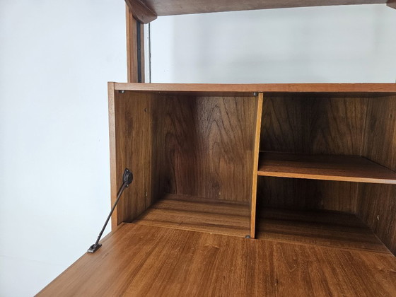 Image 1 of 1960s teak floor/sky bookcase with shelves and compartment