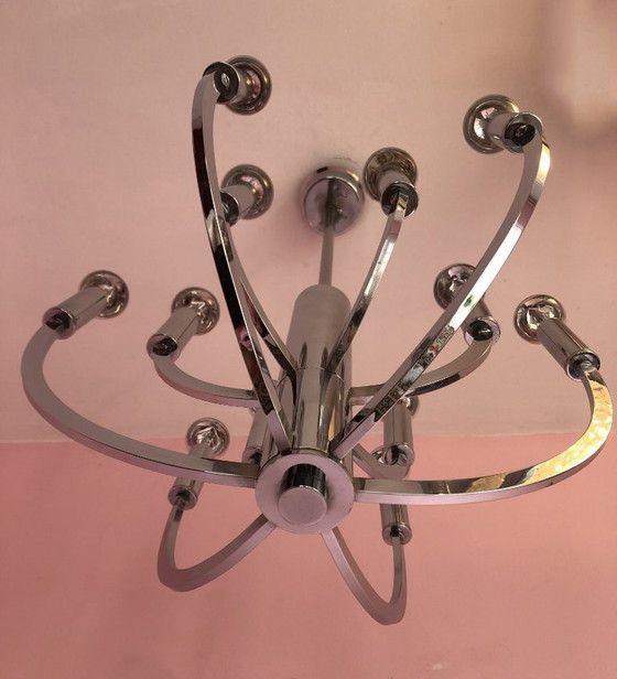 Image 1 of Suspension vintage chromée, 12 points lumineux.